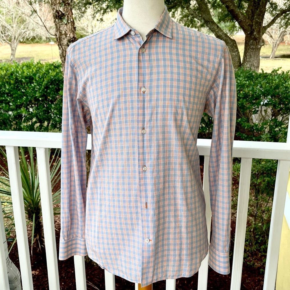 Gemelli Dress Shirt. Orange/blue. Made in Italy. Size 16.5